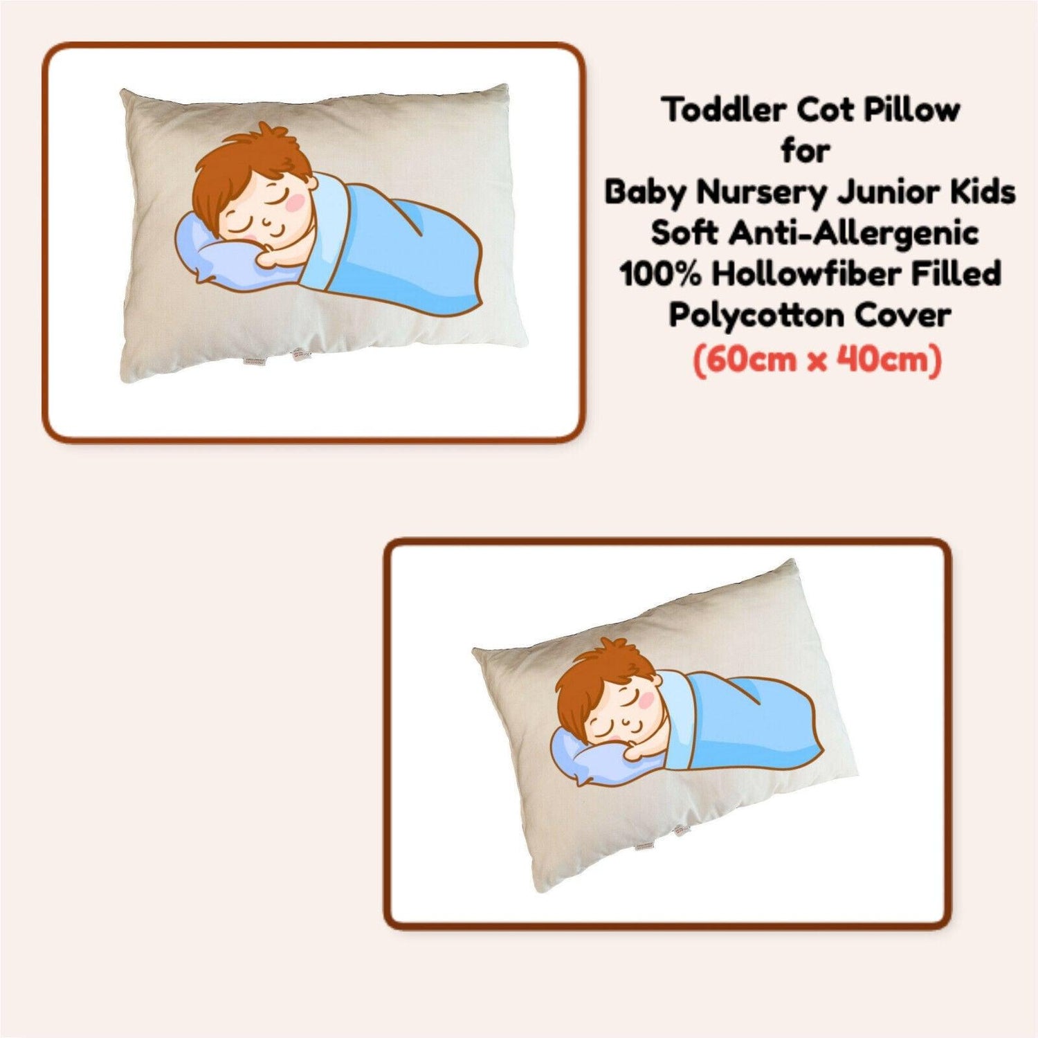 Baby Toddler Cot Pillow Nursery Junior Kids Anti-Allergy Comfort Pillow(40x60cm) - Arlinens