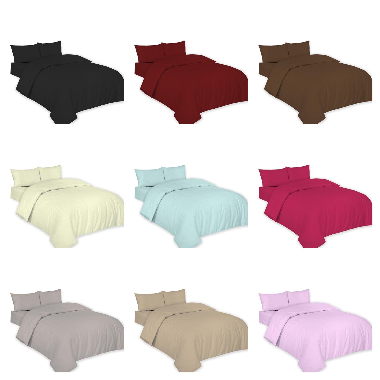 Polycotton Plain Dyed Duvet Cover with Matching Pillowcases - Arlinens