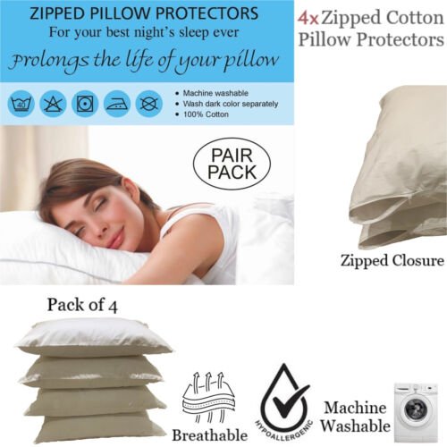 4 pillow protectors Cotton Pillow Protectors Anti allergic Zipped Entr Arlinens