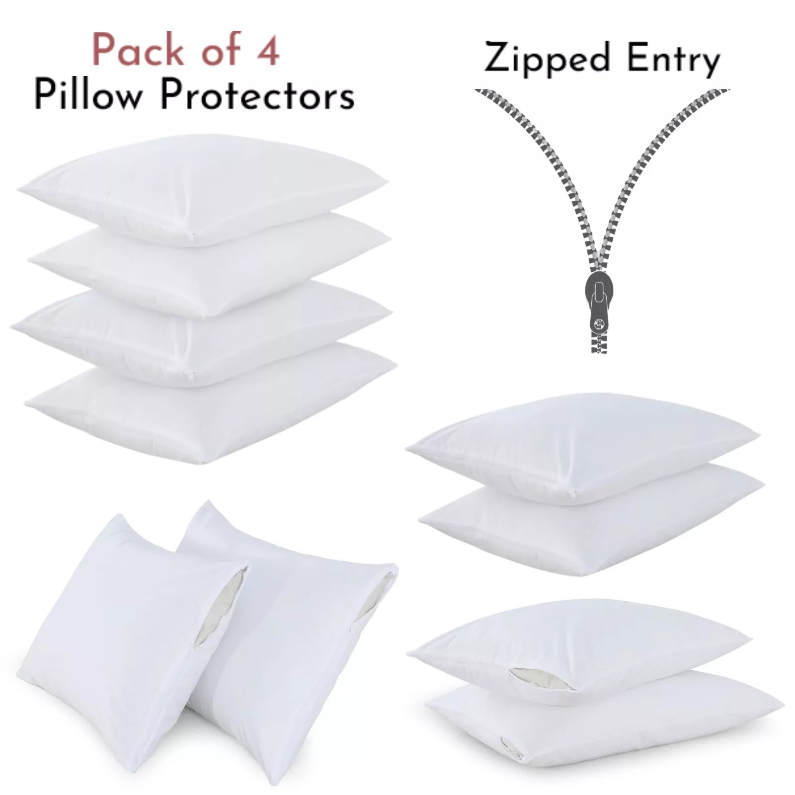 4x 100% Cotton Pillow Protectors Washable Anti allergic Zipped Entry 74x48cm - Arlinens