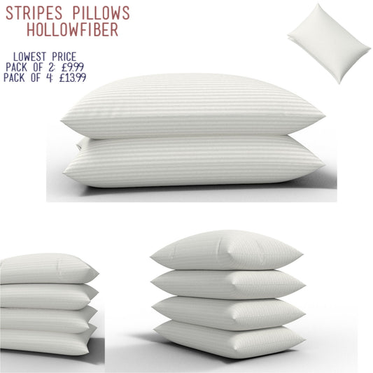 ARLINENS Hotel Quality Hollow Fibre Stripe Pillows - Premium Hollow Fibre Filled Bounce Back Pillows 74x48cm - Hollow Fibre Filled Pillows for Stomach back side sleepers - Pack of (2,4,6,8) - Arlinens