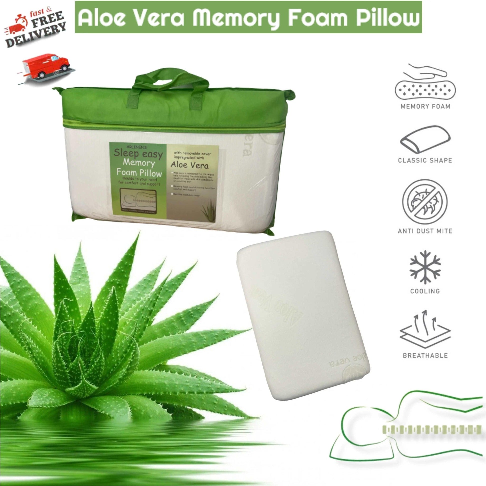 ARLINENS Natural Aloe Vera Memory Foam Pillows Extra Fill Memory Foam For Neck & Body Support (PACK OF 1,2,4) - Arlinens