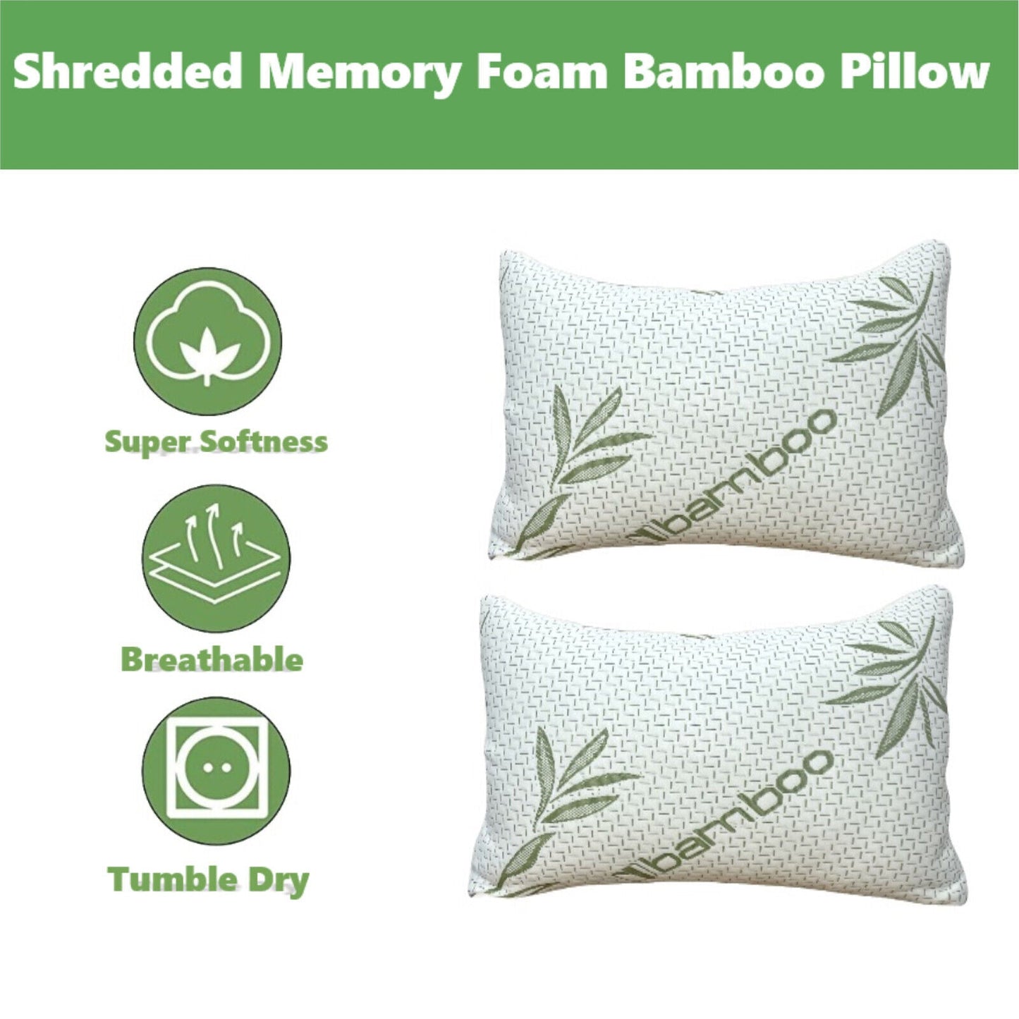 Bamboo Pillow Memory Foam Soft with Removable Cover - Arlinens