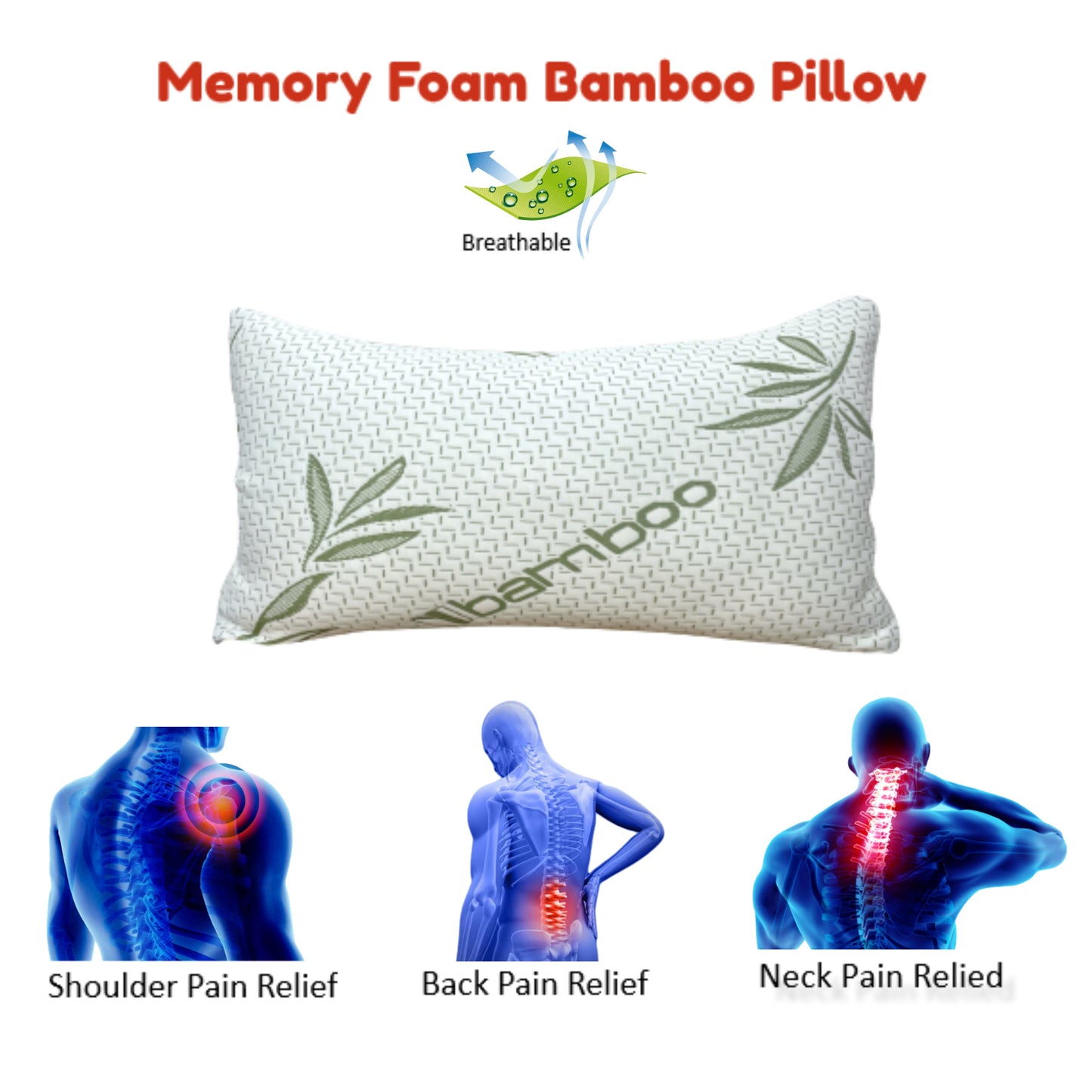 ARLINENS Bamboo Pillow Memory Foam  Anti-Bacterial Head Back Neck Support Pack of (1,2,4)