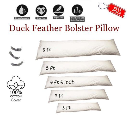 Duck Feather Down Bolster Pillow Cushion Long Body Support Orthopedic Pregnancy - Arlinens