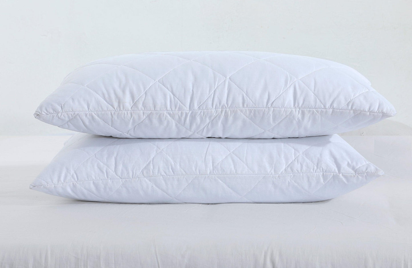 Quilted Pillow Protectors Polycotton Zipped Entry Anti - Bacterial Cover Pack of 2, 4 - Arlinens