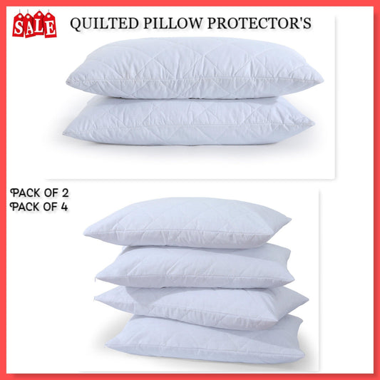 Quilted Pillow Protectors Polycotton Zipped Entry Anti - Bacterial Cover Pack of 2, 4 - Arlinens